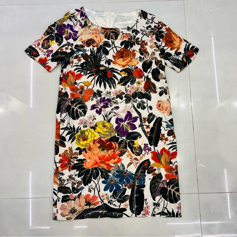 Dries Van Noten Cream & Multicolour Floral Shift Dress - Picture 5 of 9